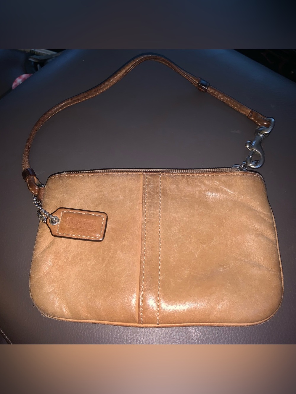 Coach Tan Leather Wristlet Clutch with Detachable Strap